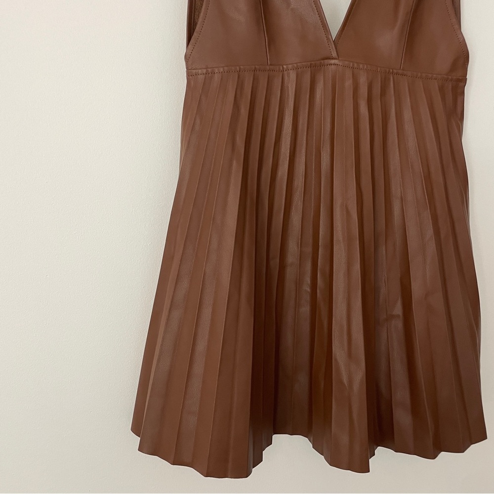 Zara Faux Leather Pleated Mini Pinafore Dress - BLOGGER FAV - Size S - Picture 5 of 12